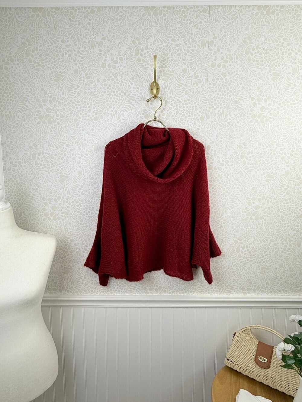 Wooden Ships Red Mohair Blend Cowl Neck Poncho Sweater - Size - Small/Medium